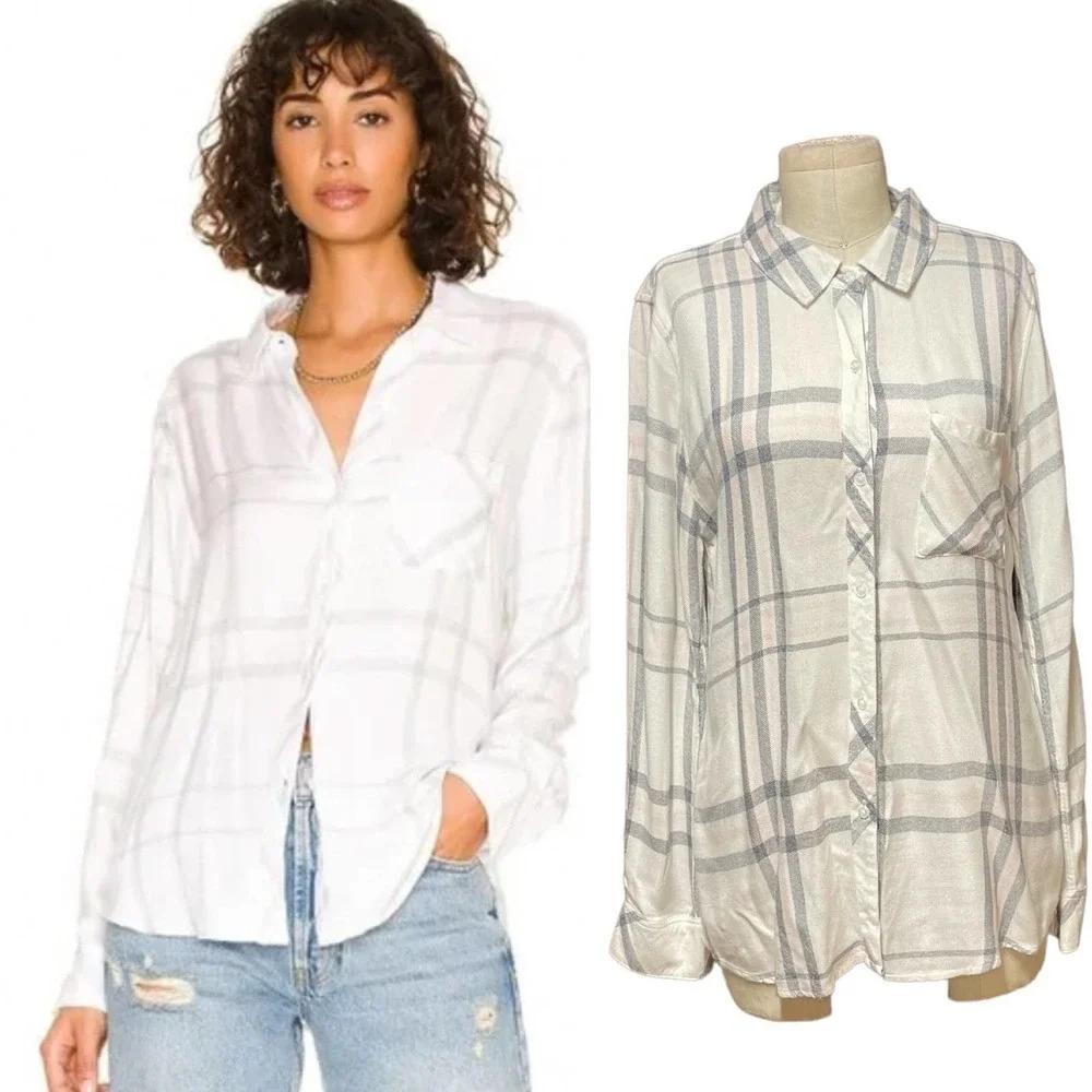 Rails Hunter Button Up Plaid Flannel Shirt White Gray Pink Size Medium